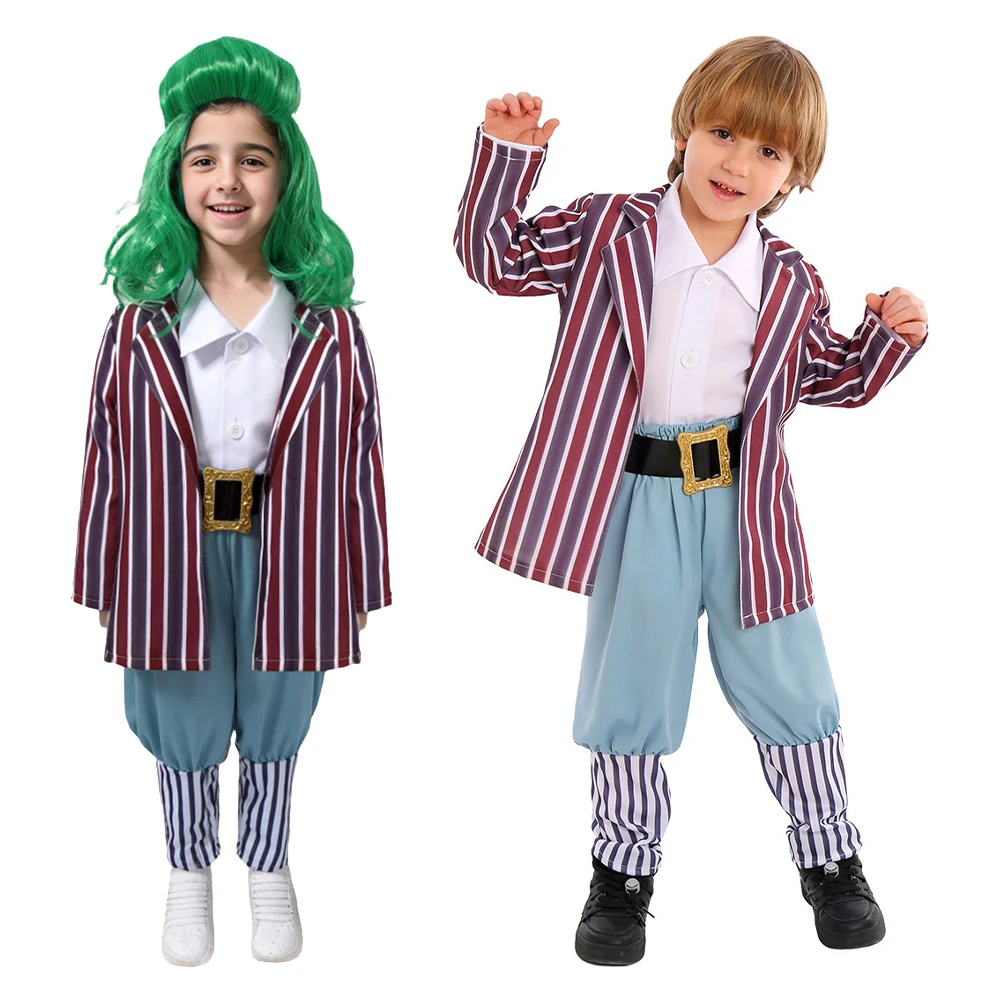 Oompa Wonca Cosplay para Crianças, Peruca Halloween, Roupa de filme, Chocolate Factory Willy Disfarce, Representação infantil, Fantasia para meninos