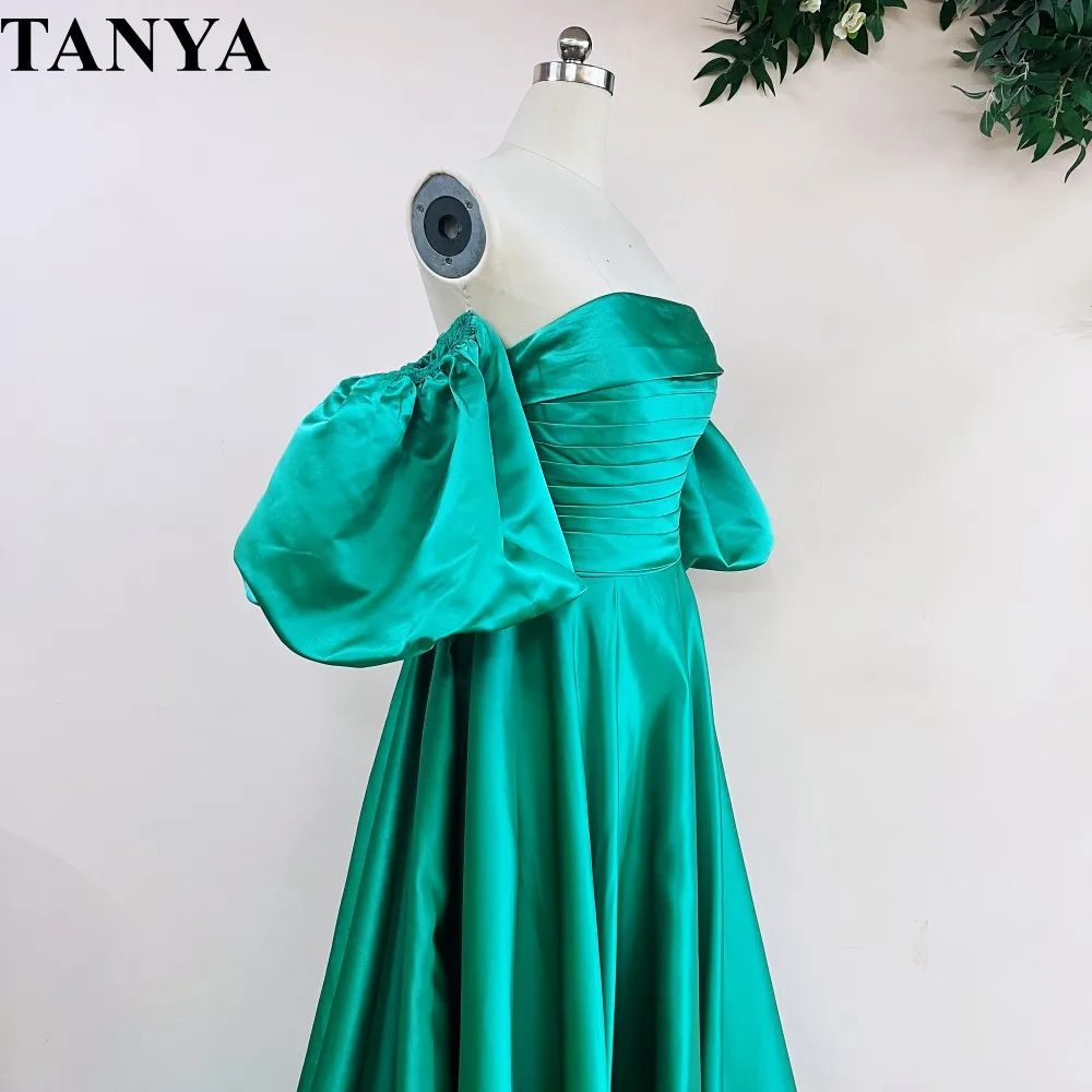 Teal Green Long Evening Dress With Puffy Removable Sleeves A Line Floor Length Formal Lady Dress Real Photo