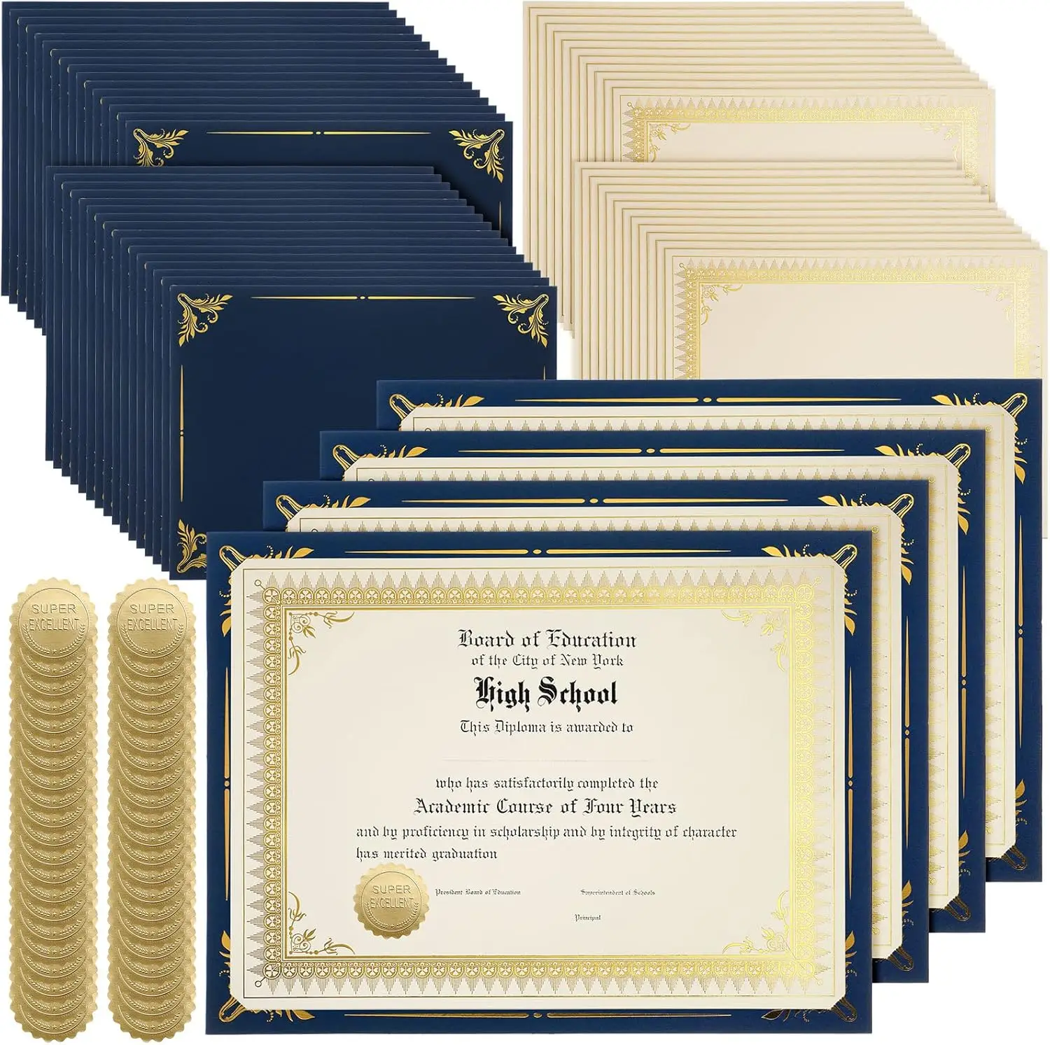 

10Sets Certificate Paper Kit Single Sided Awards Holder with Foil Border for 8.5 X11 Certificate Covers Foil Award Seals Sticker