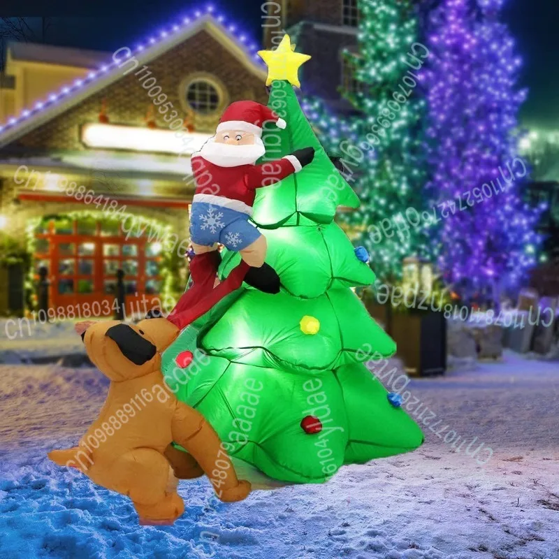 

1,8 метра надувная собака, погоня Санта-Клауса, лазающая елка, лазание собаки, рождественская елка, надувная светящаяся воздушная форма, тянущая собаку