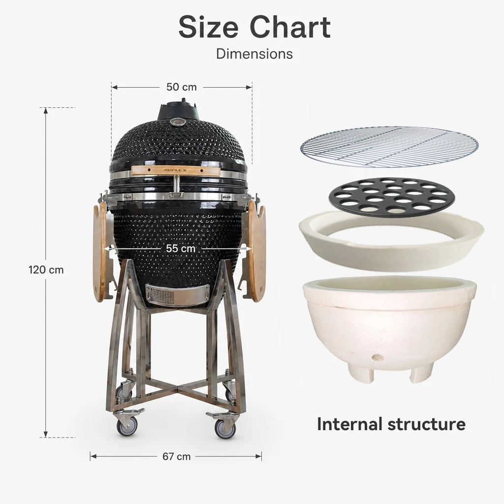AUPLEX Smoker 21-Inch Ceramic Outdoor Garden OEM Barbecue Kamado Charcoal Grill for Backyard BBQ Party Combo