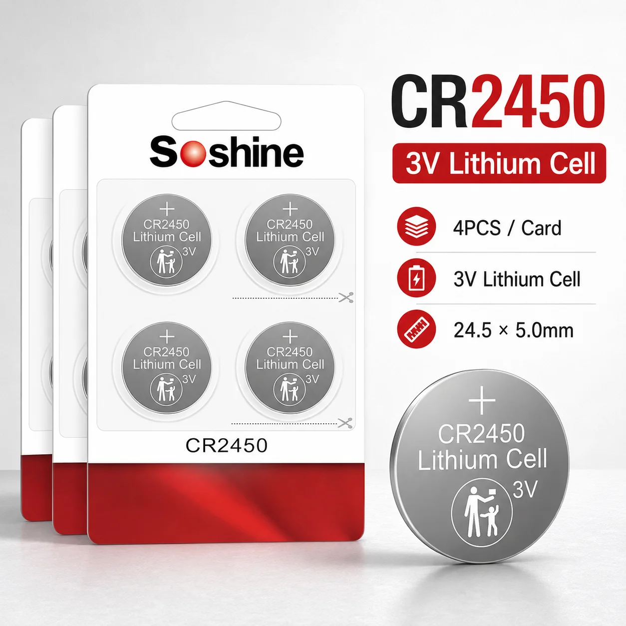 

3V CR2450 600mAh Lithium Button Battery DL2450 BR2450 LM2450 5029LC for Car Key Remote Calculator
