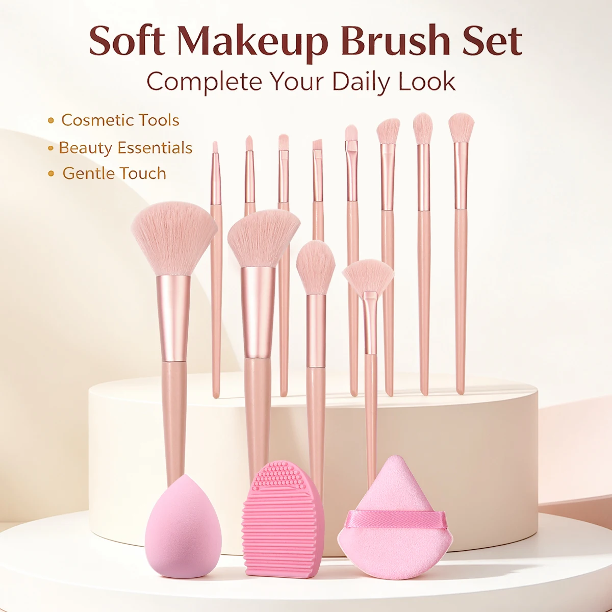 15PCS Makeup Brush Complete Set,Multi‑Function Face&Eye Cosmetic Brush, Contour,Eyeshadow for Women & Makeup Beginners Daily Use