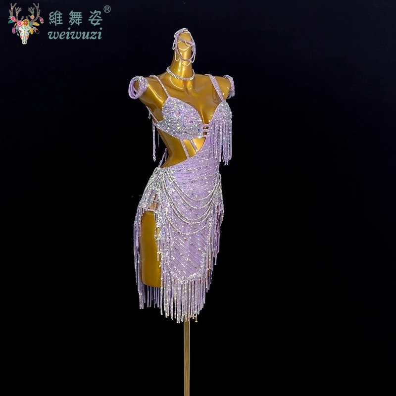 فستان رقص لاتيني للنساء عالي الجودة مقاس مخصص فستان رومبا تشاتشا تانجو للأطفال لمسابقة الأداء بشرابة سميكة