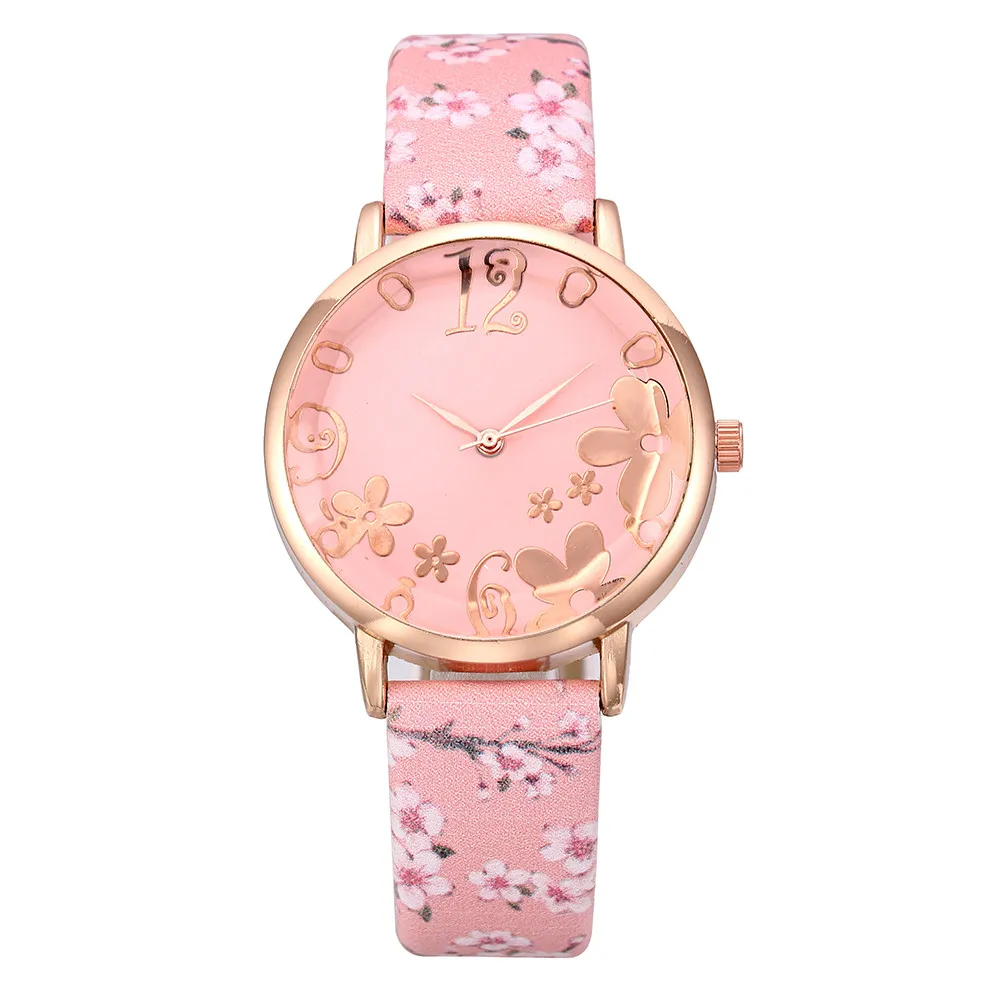 

Women Fashion Embossed Flowers Small Fresh Printed Belt Student Quartz Watch Casual Ladies Watch Montre Femme Reloj Mujer