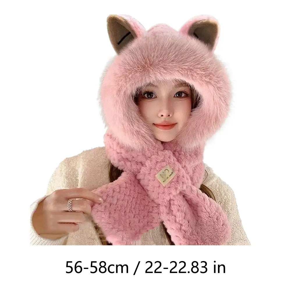 لطيف رقيق آذان الحيوان مقنعين وشاح قبعة مجموعة المرأة سميكة الشتاء الأذن حماية قبعة قناع متكامل للخارجية #6