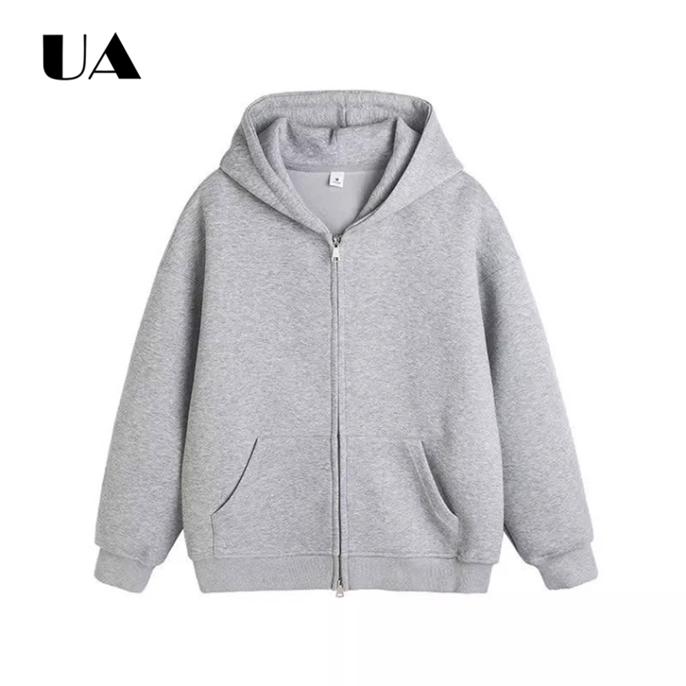 Trendy Double Zipper Cardigan Grey Hoodie Men's Fashion Loose Casual Jacket, Sports Hooded Jackets Versatile Top