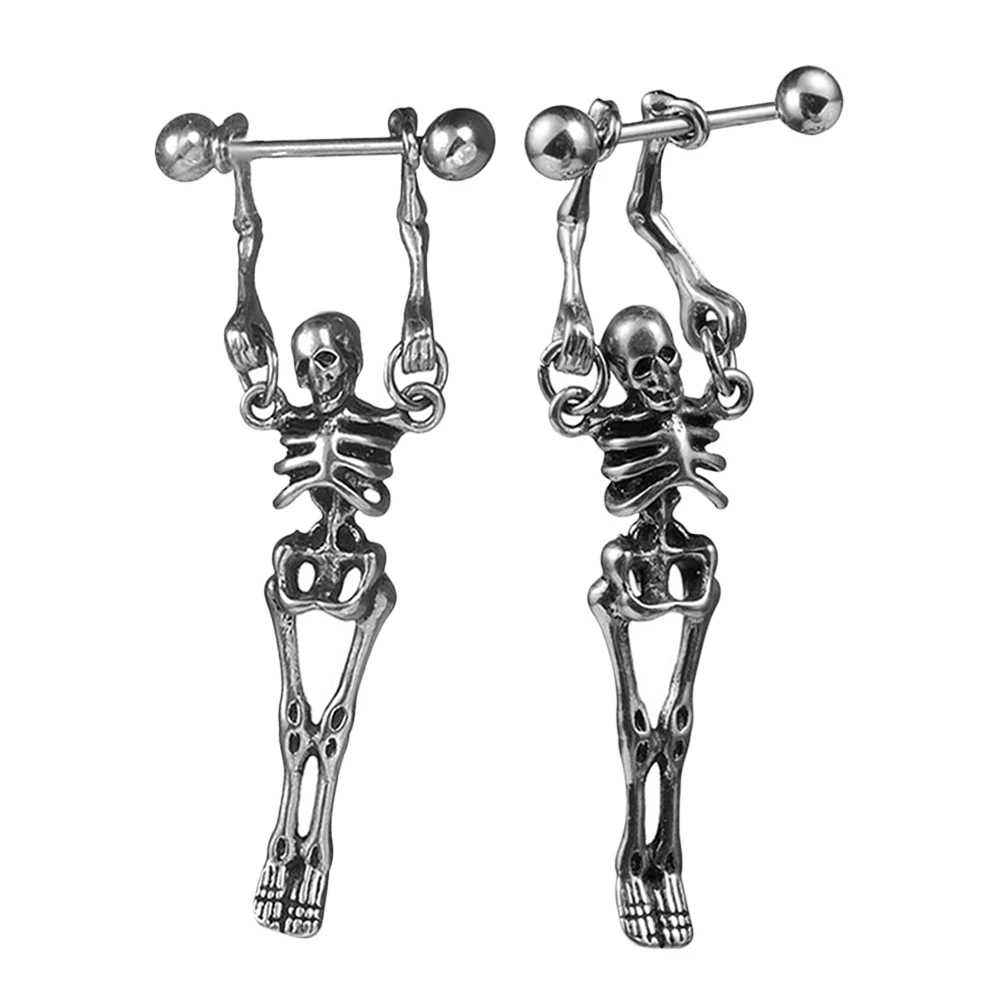 

2 Pcs Skull Titanium Steel Earrings Brain Candy Black Halloween Man for Men