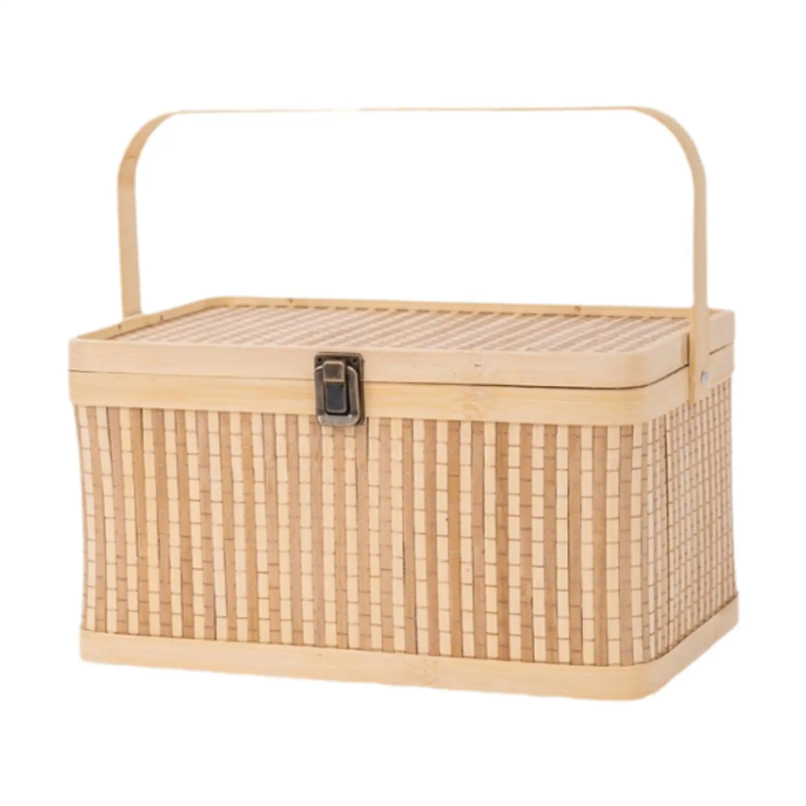 

Bamboo Basket with Lid Rectangular Multipurpose Organizer Bin Flower Basket Gift Basket for Bread Cake Fruit Snacks Mooncake