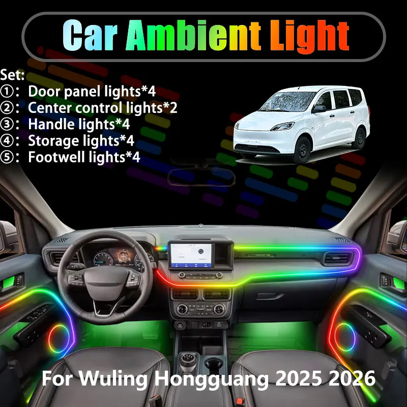 For Wuling Hongguang 2025 2026 MK3 3th 2/18 in 1 Car ambient lighting Led trunk interior led lights USB RGB Ensemble Streamer