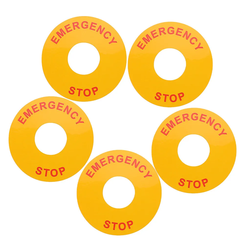 5Pcs Emergency Stop Warning Decals Electrical Safety Labels for Equipment Button Industrial Safety Signs High Visibility