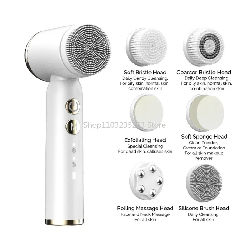 Cleansing Pore Exfoliating Silicone Beauty Instrument Six-in-One Facial Cleaner Display Screen Facial Brush