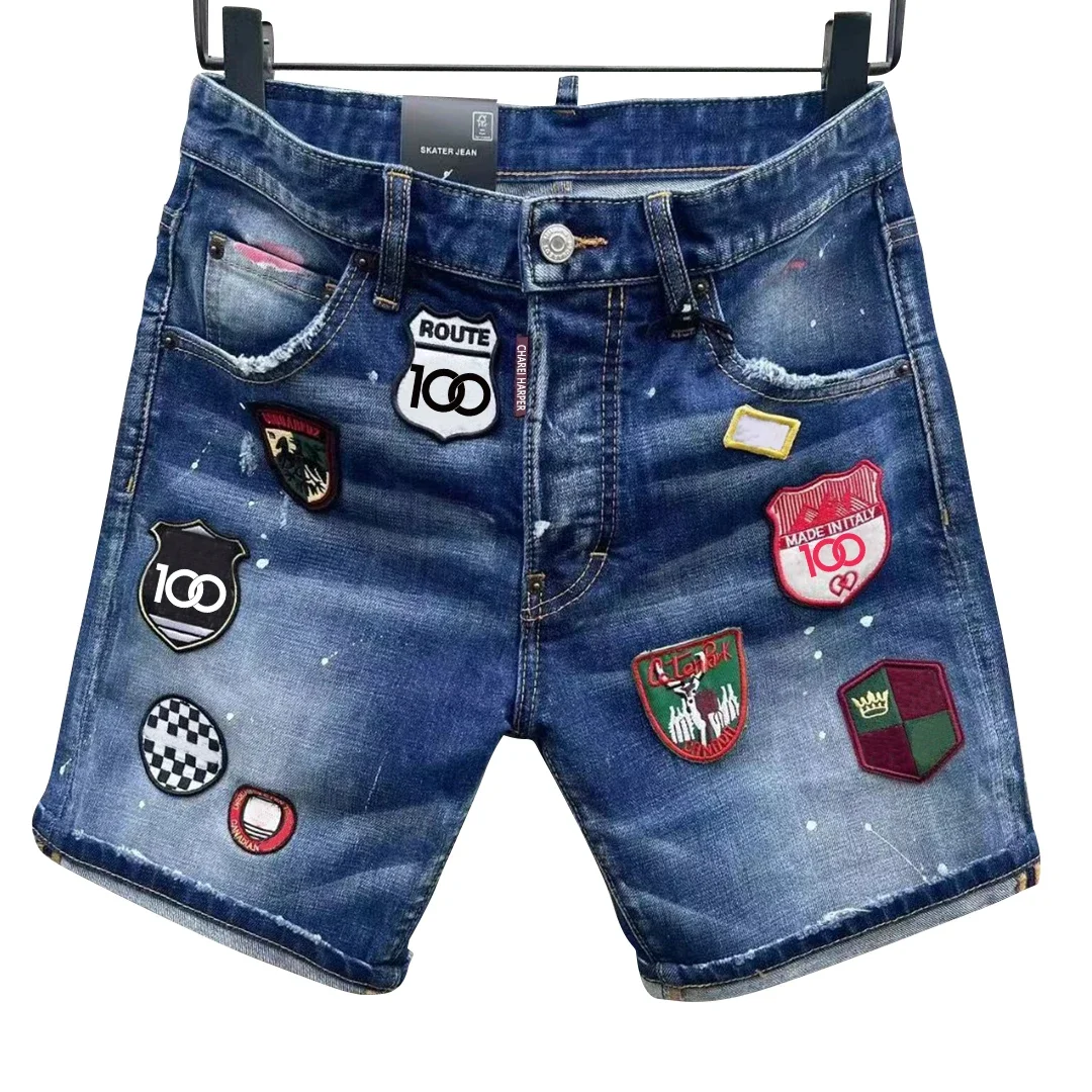 

100chareiharper D306 new men's denim shorts Fashion Wash ripped cut quarter shorts