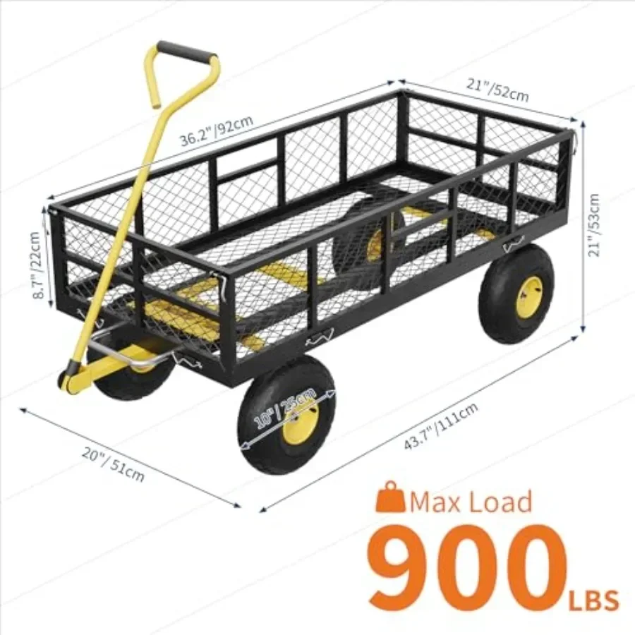 900 lbs Steel Garden Dump Cart with Removable Sides, Convert to Flatbed, Heavy Duty Yard Cart with 180°Rotating Handle and 10