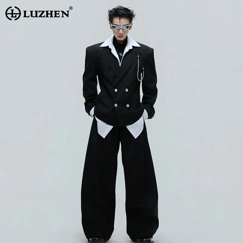 

LUZHEN 2025 новые роскошные элегантные двубортные рубашки из двух предметов с подкладкой, пиджак, пальто, мужские модные красивые брюки JY5055