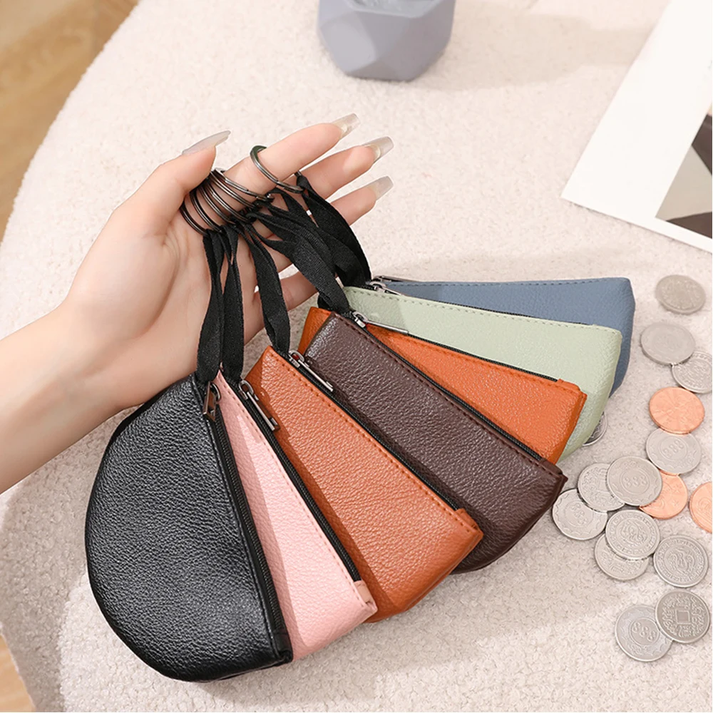 

New PU Leather Unisex Zipper Coin Purse Lychee Pattern Semicircle Short Card Coin Storage Bag Mini Wallet Short Purses for Women