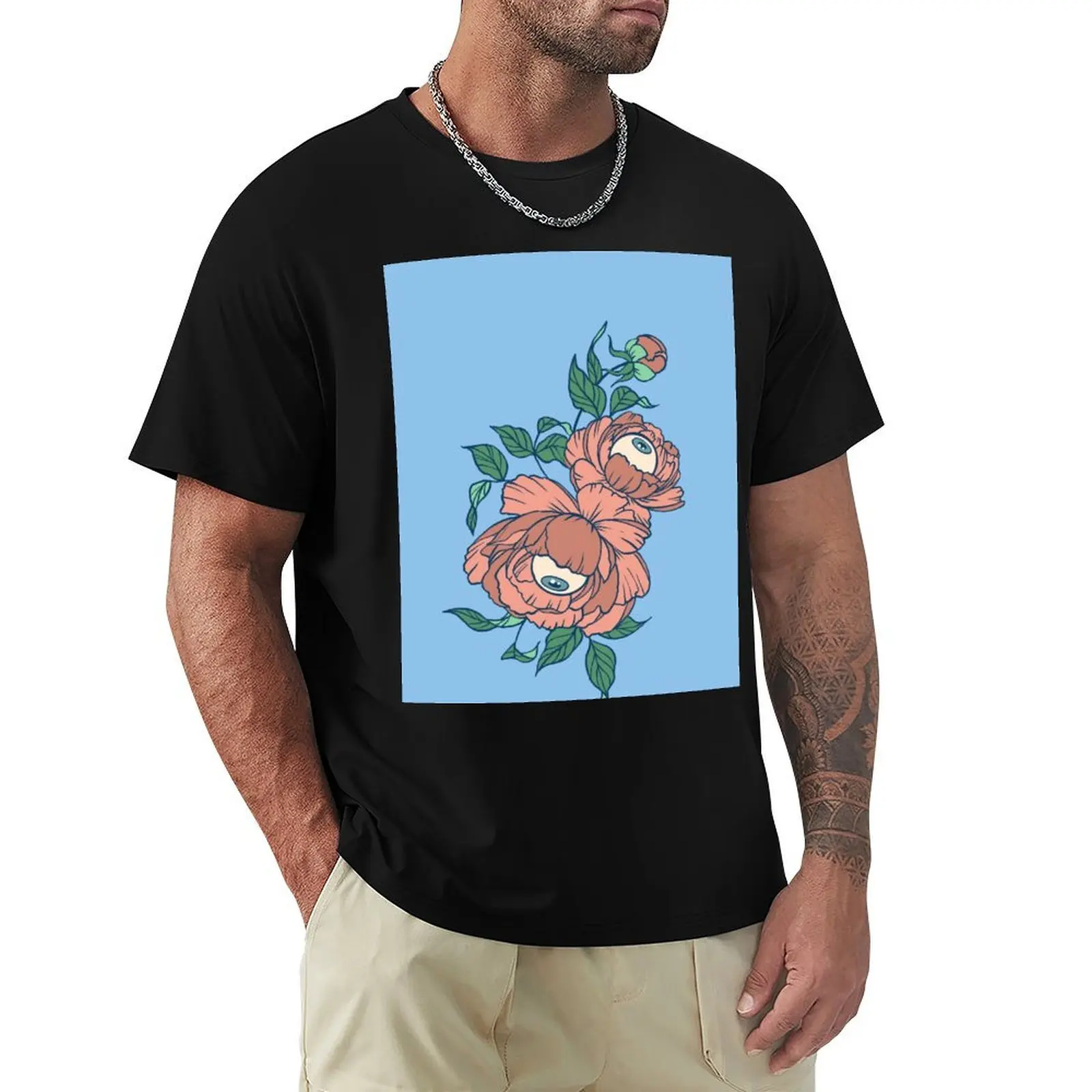 Peeping Peonies T-Shirt Simple Print Design T-Shirt
