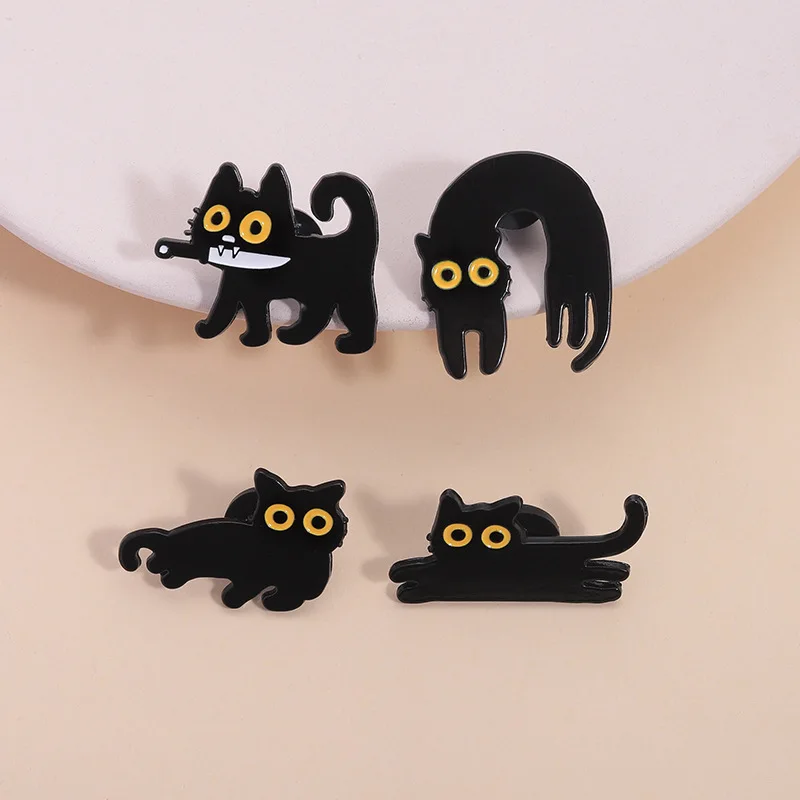 Gothic Cute Black Cat Enamel Pin Funny Kitten Punk Metal Brooch Shirt Lapel Badge Jewelry Gift For Kid Wholesale Decoratio