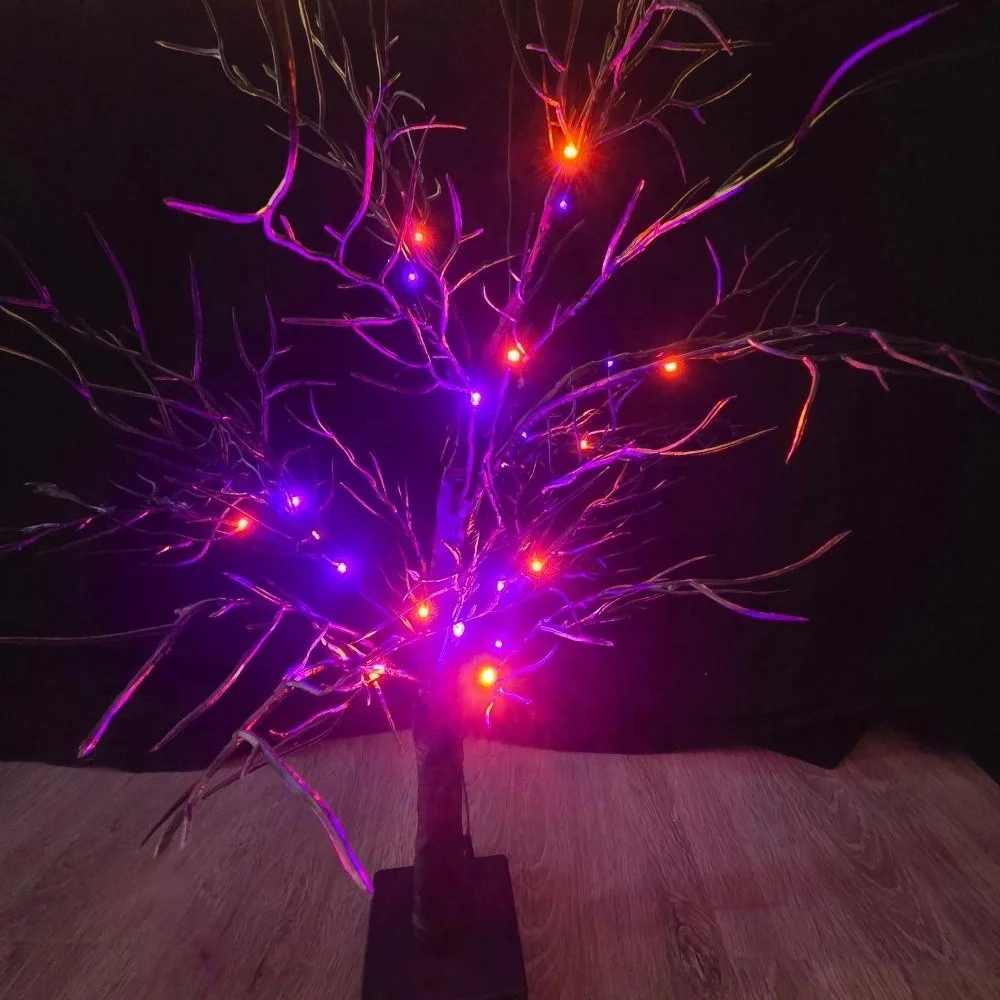 20LED Coral Branch Tree Lamp Battery Powered Halloween Haunted House Bedroom Fireplace Table Spooky Holiday Home Decoration