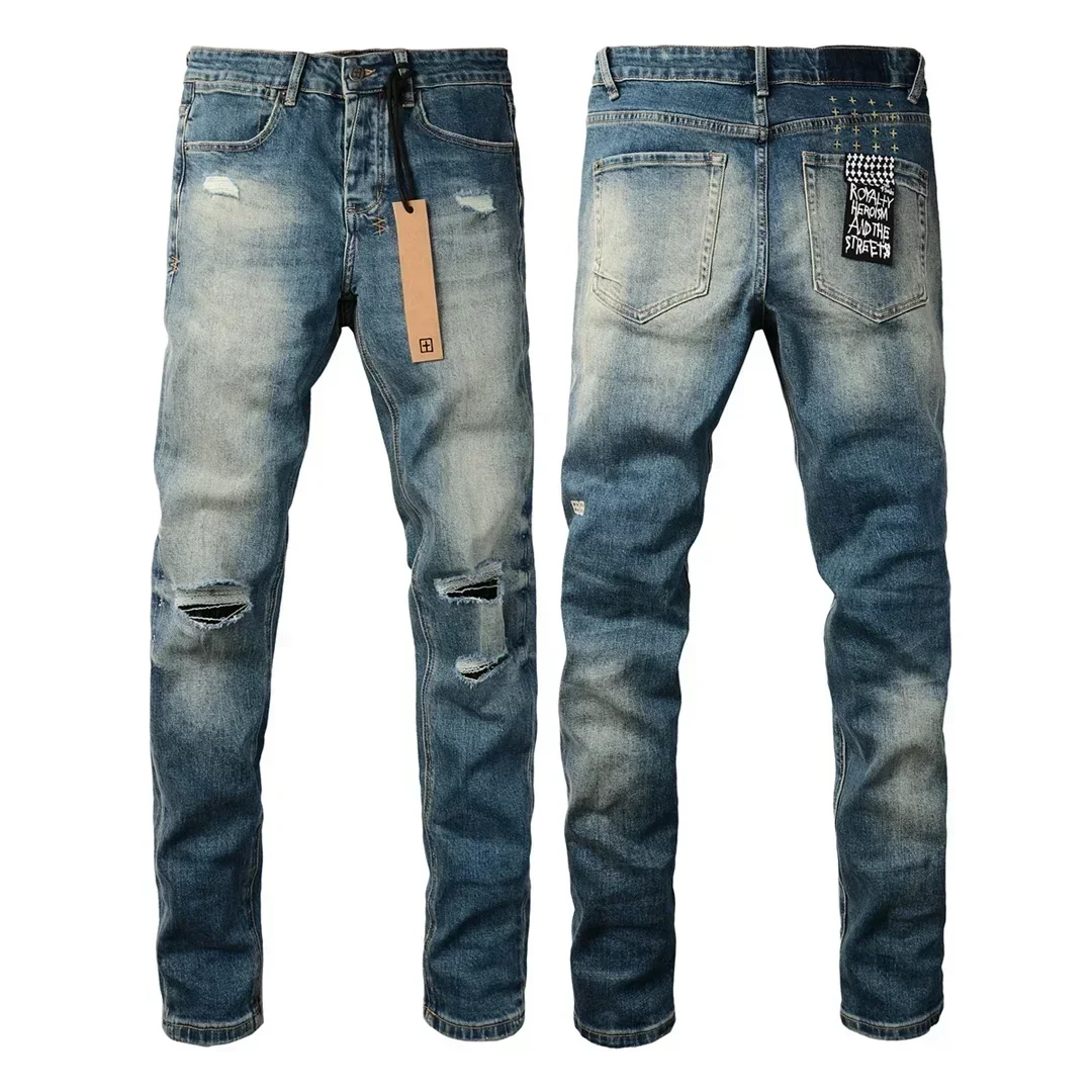 Streetwear Retro KSUBI Cross Jeans Men blue Paint Hold Trend Low Rise Stretch Skinny Denim Pants Pleated Ripped Frayed Trousers