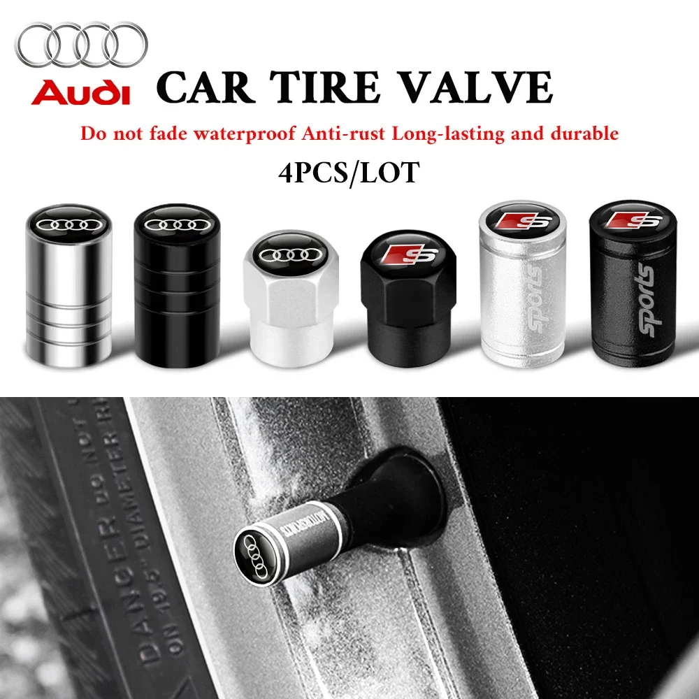4 pçs estilo do carro 3d de alumínio metal roda carro pneu válvula ar tampas capa para audi a3 a4 b6 b8 b7 a6 a8 s linha s3 s4 s6 q3 q5 q7 q8
