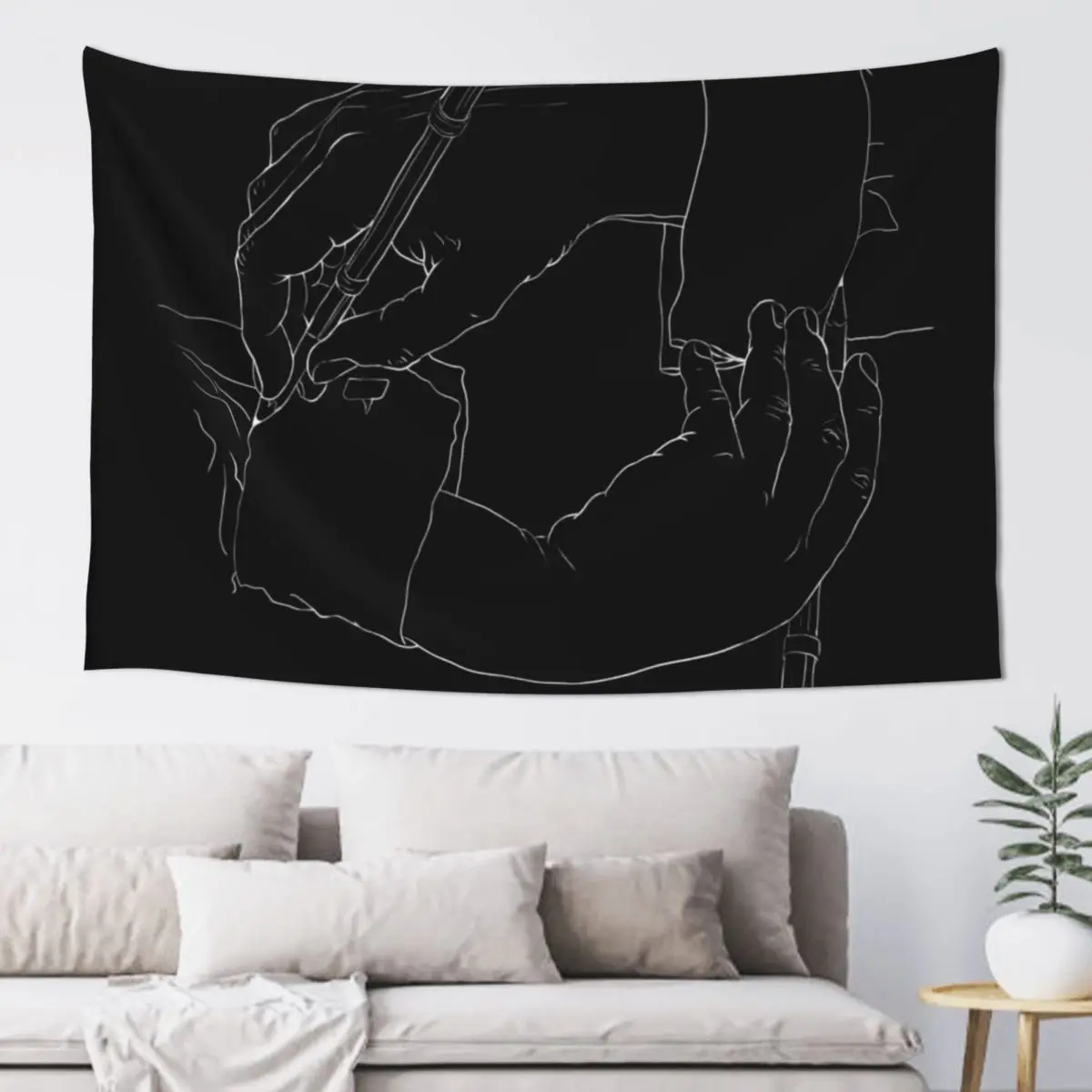 

Drawing Hands (Black) - Line art from Escher Tapestry Wallpapers Home Decor Cute Decor Aesthetic Room Decor Tapestry