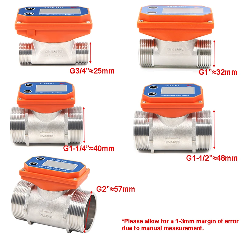 DN25-DN50 LCD Digital Water Flow Meter High Precision Liquid Flowmeter Stainless Steel Female Thread Pipeline Sensor