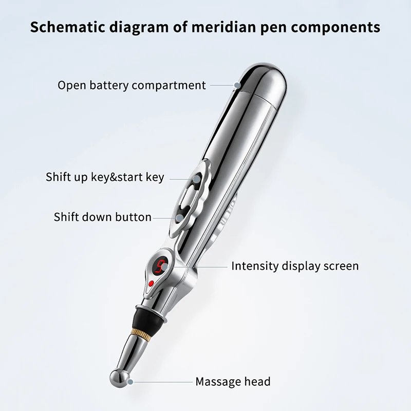 Electric Massage Pen Adjustable For Body Back Hand Massage Press And Relax Muscles, Battery Powered Silver