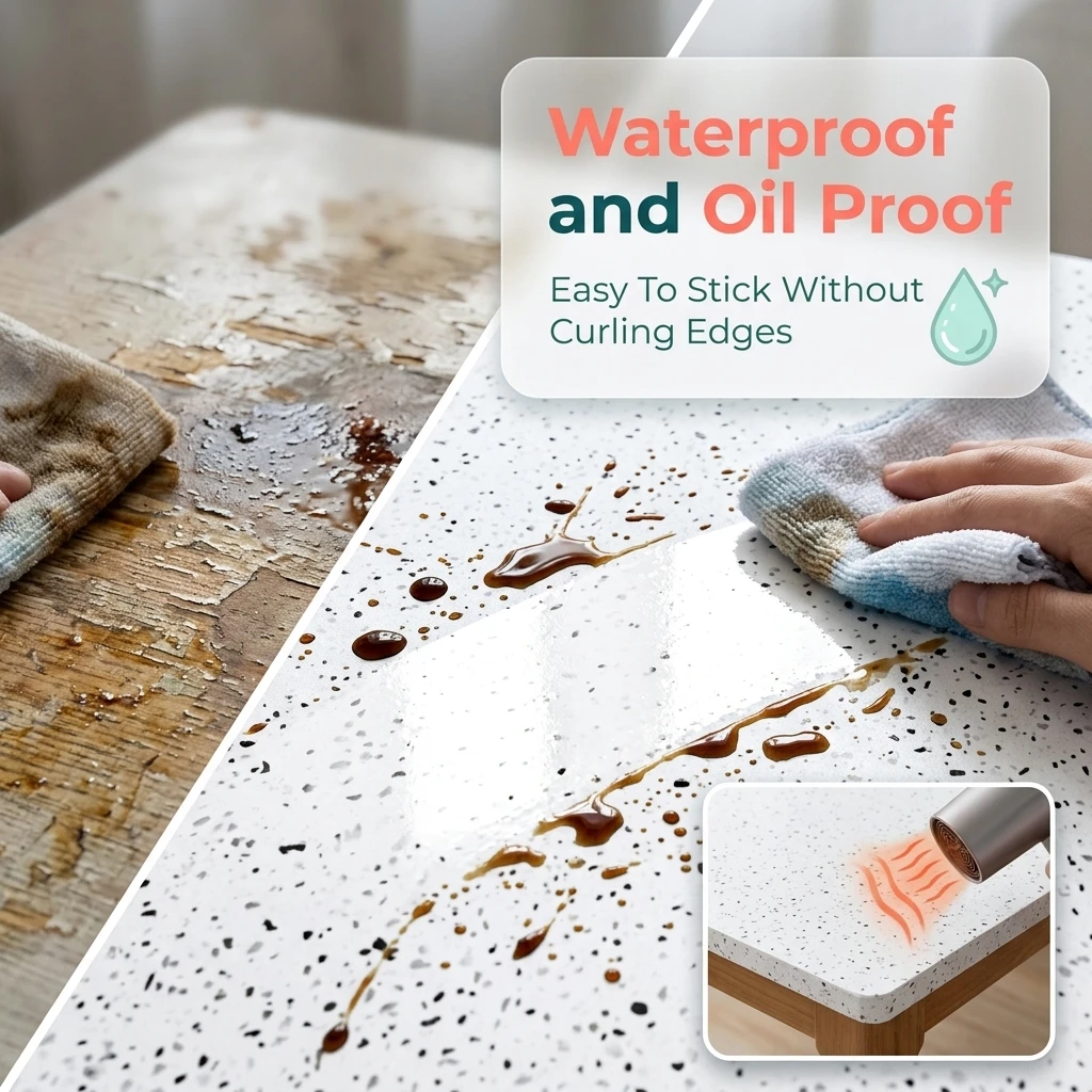 Waterproof White Terrazzo Granite Vinyl Contact Paper Self Adhesive Marble Wallpaper For Kitchen Countertop Furniture Decoration