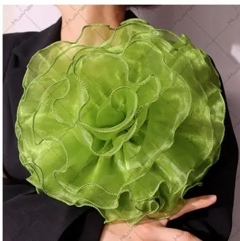 اضافية كبيرة الأخضر الأورجانزا النسيج زهرة بروش دبوس كبير الأزهار التلبيب دبابيس الزفاف الرقص اكسسوارات الحفلات زهرة كبيرة بروش دبوس