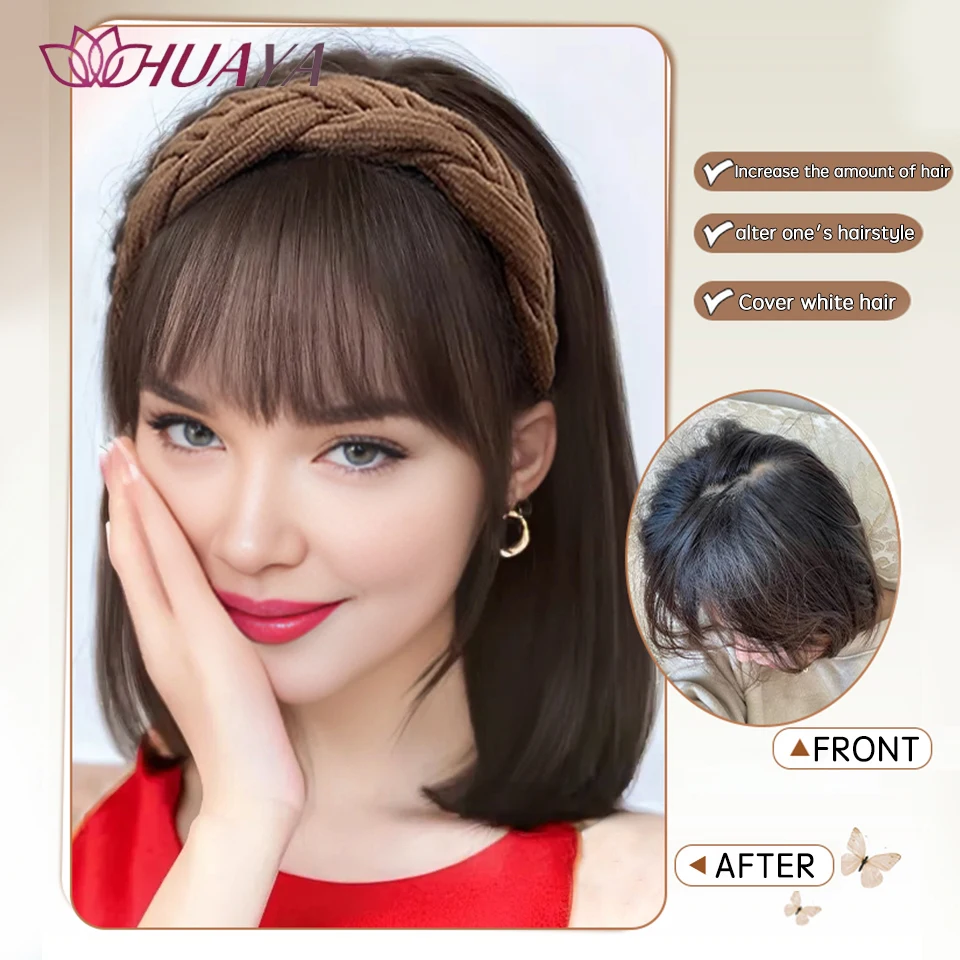 HUAYA Synthetic Headband Half Wig Hairband Replacement Fluffy Hairpiece To Cover White Hair Hairband Half Headgear for Women