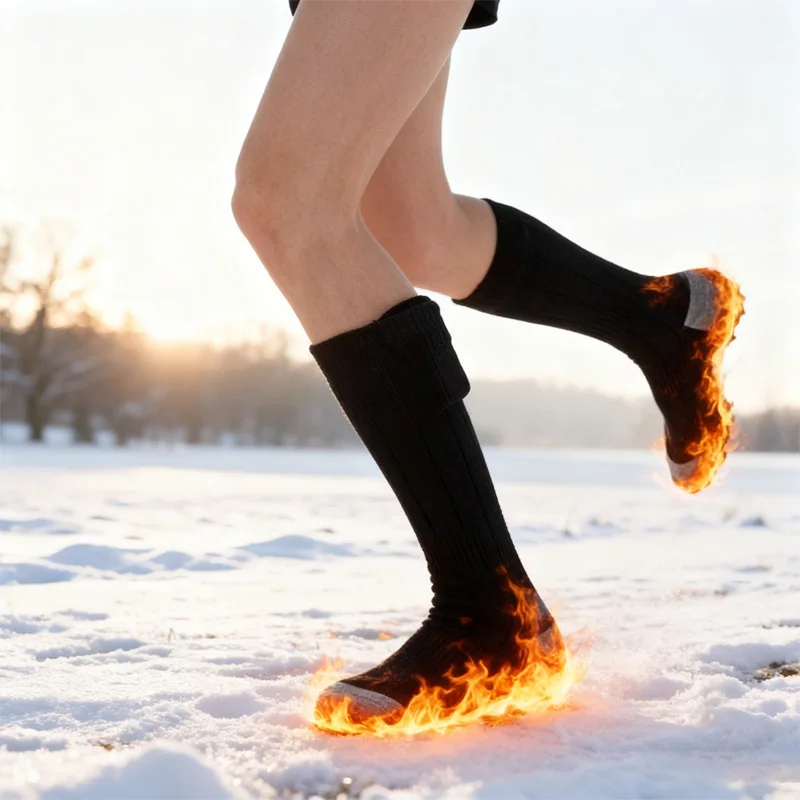 جوارب شتوية ساخنة للاستخدام الخارجي - صندوق بطارية مرفق، جوارب تدفئة القدم الكهربائية الحرارية للرجال والنساء، مناسبة للمشي لمسافات طويلة والتزلج #3