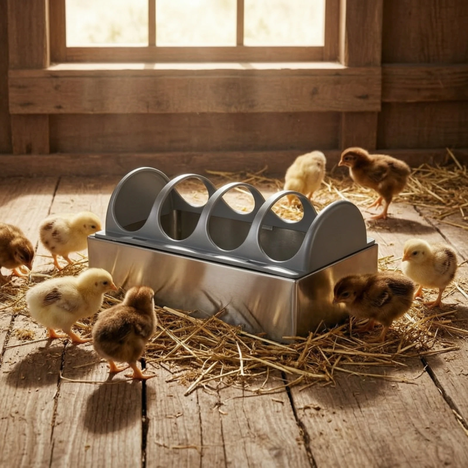 Chicken Feeder with Slotted Cover Metal Chicken Feeder with Lid Poultry Feeding Trough Easy-to-Clean Sturdy view 4