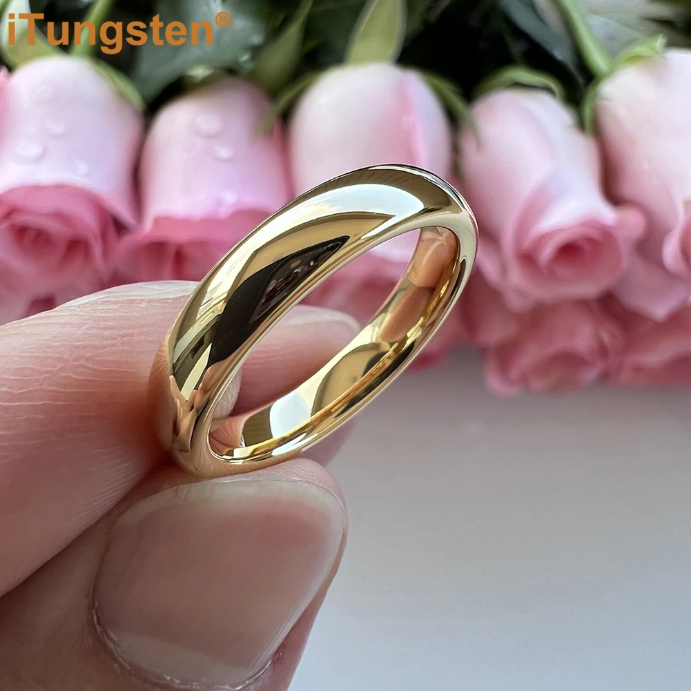 iTungsten 3mm 5mm 7mm Gold Plated Tungsten Finger Ring for Men Women Couple Engagement Wedding Band Fashion Jewelry Comfort Fit