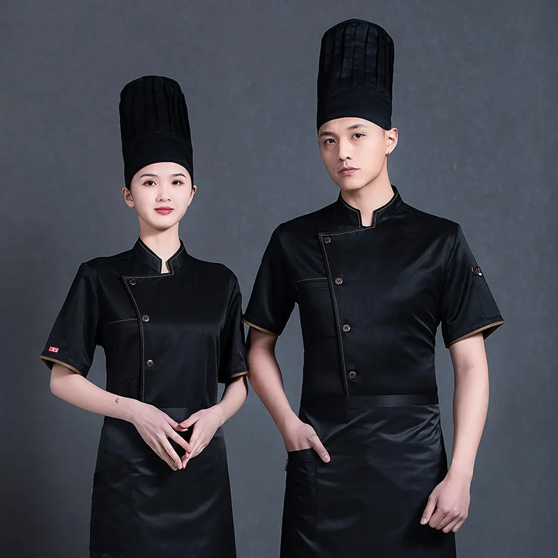 Pizza Chef Waiter Uniform Wholesale Unisex Kitchen Bakery Catering Work Cook Short Sleeve Shirt Cap or Chef Jacket Apron Hat Set