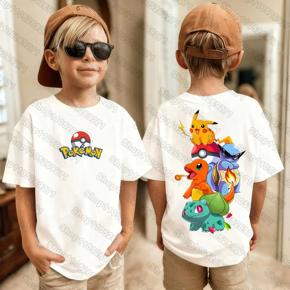Pokemons Pikachu Cartoon Kids Printed T-Shirts Boys Girls Casual Short Sleeves Tops Children's Harajuku Fashion Tee Clothing - view 3