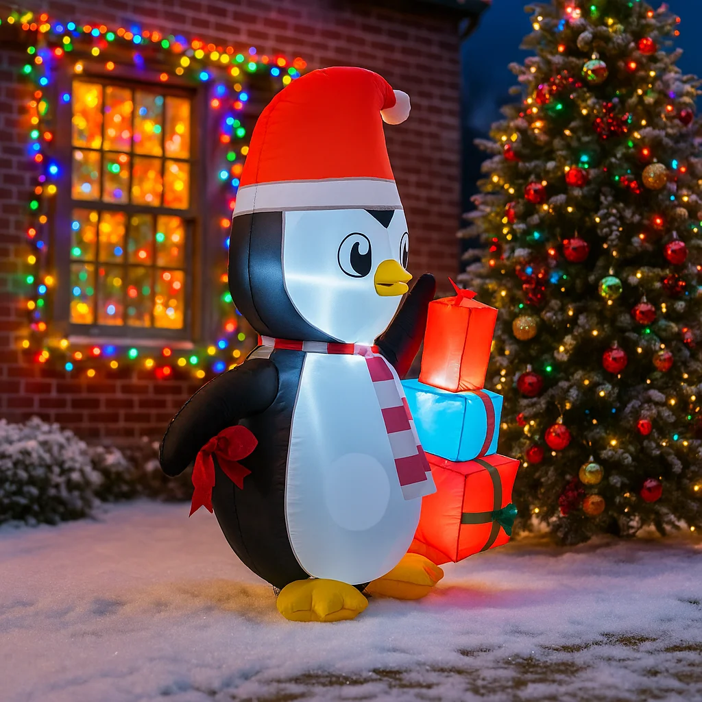 1,5 м/4,9 футов надувной рождественский пингвин с подарочными огнями, светодиодный домашний декор, игрушки для двора, рождественские принадлежности, украшения для газона, уличный декор двора
