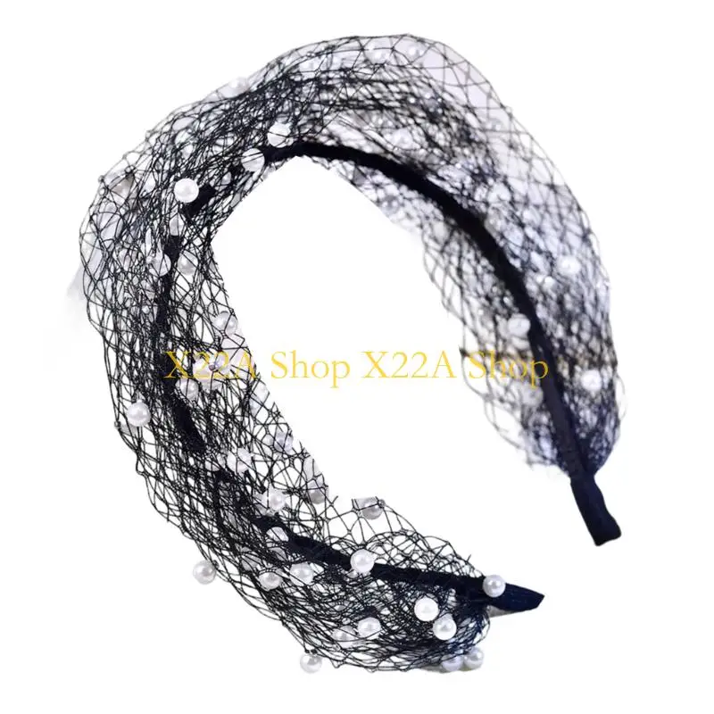 Unique Mystical Wedding Headpiece Handcrafts Pearls Embellished Bridal Veil Headband Romantics Wedding Hair Accessory