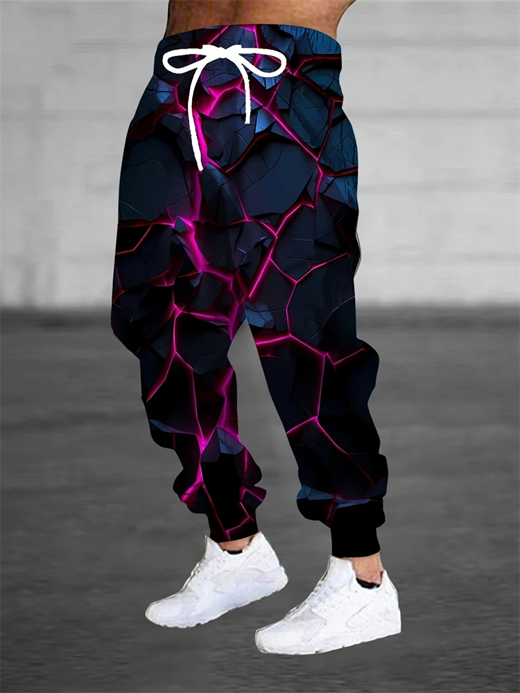 

Men's Cool Purple Crack-printed Jogging Sport Pants Casual Drawstring Sport Pants Outdoor Fashionable Street Style Casual Pants