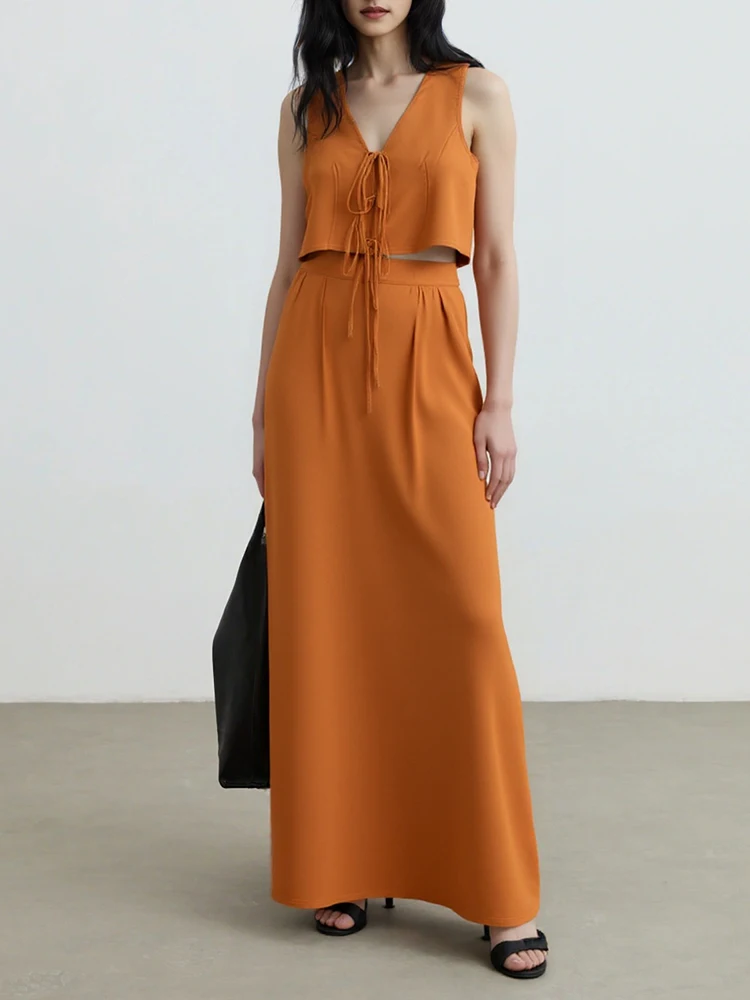 ZANZEA Set Gaun Fashion Wanita 2025 Tanpa Lengan Kasual V-Neck Tank Berenda Rok Panjang Dua Potong Pakaian Paduan Solid