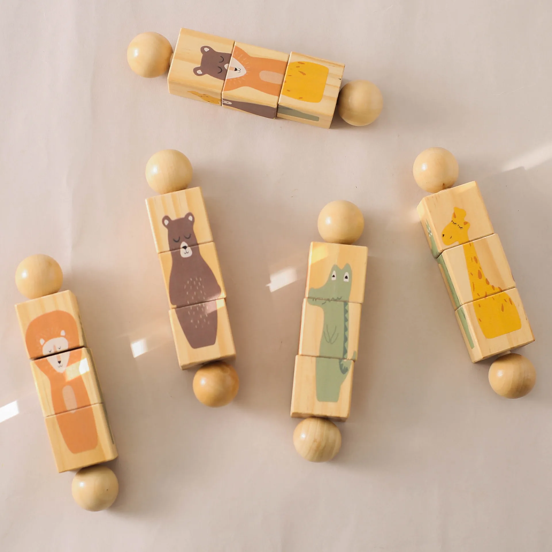 Nieuwe Baby Houten Roterende Mobiles Speelgoed Leuke Cartoon Giraffe Krokodil Dier Blok Rammelaar Puzzel Spel Kinderwagen Bijtring Speelgoed