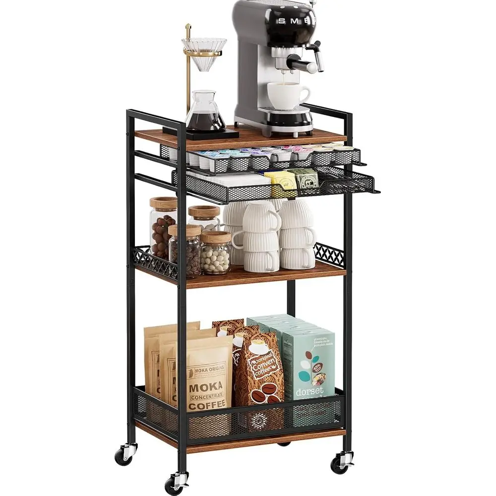 

K Cup Holder Rack, Coffee Station Organizer for Vertuo and K Cup Capsules, Multi-Functional Bar Accessories Organizer With Wheel