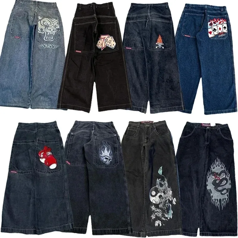 Джинсы-багги JNCO Y2K, мужские винтажные вышитые высококачественные джинсы, хип-хоп, Готическая уличная одежда в стиле Харадзюку, мужские и женские повседневные широкие джинсы