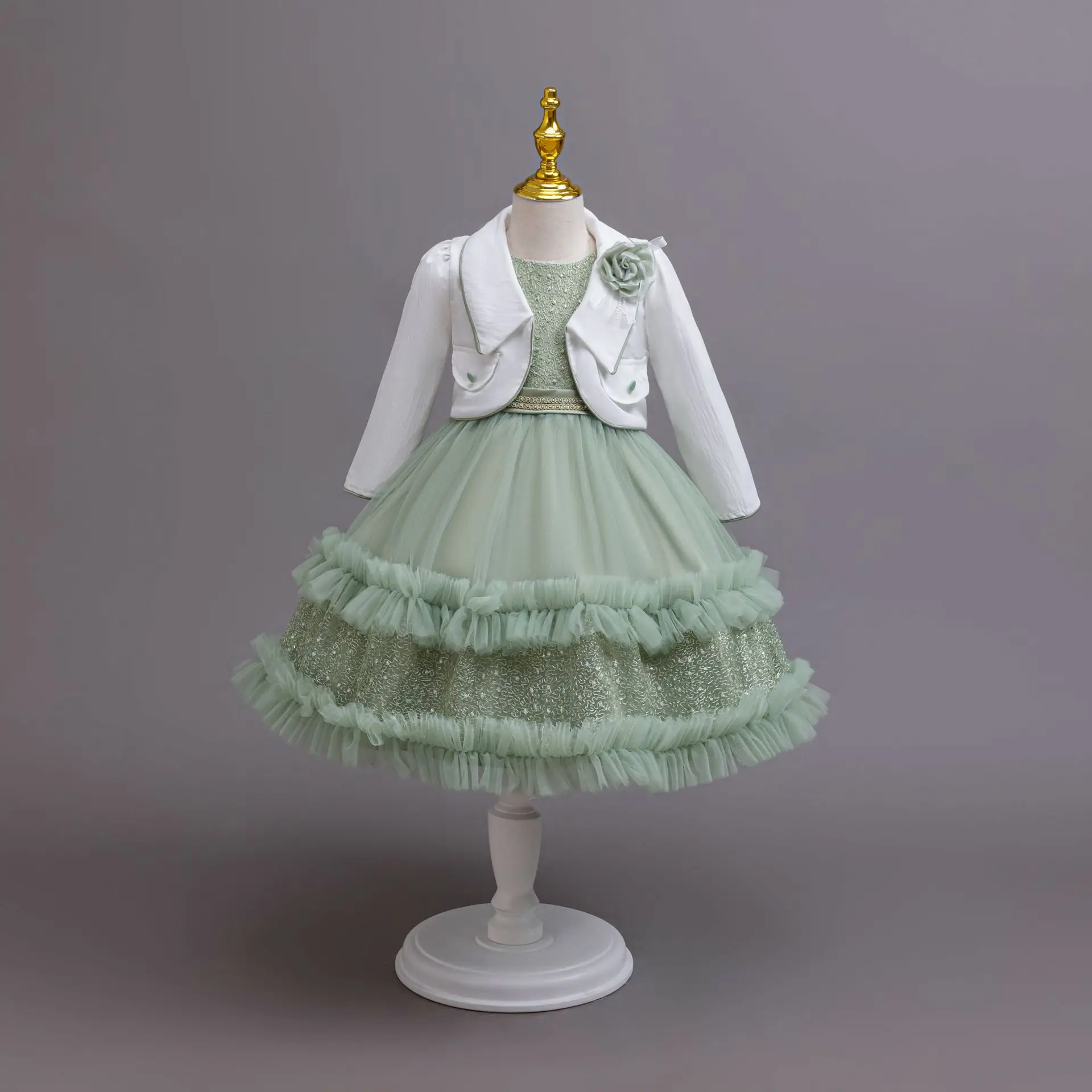 HETISO الفتيات فستان مجموعة ربيع الخريف الترتر توتو الأطفال حزب ثوب لطيف الأميرة فساتين معطف وتتسابق 2 دعوى 5-10 سنوات