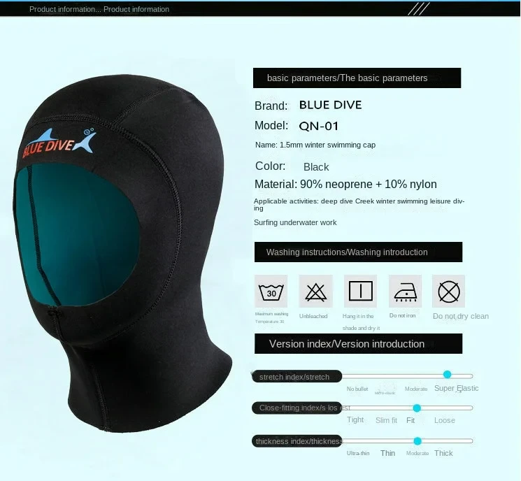 Tauchen 1mm Neopren Tauchen Haube Mit Schulter Schnorcheln Ausrüstung Hut Kappe Winter Schwimmen Warme Neoprenanzug Speerfischen – Detail 3