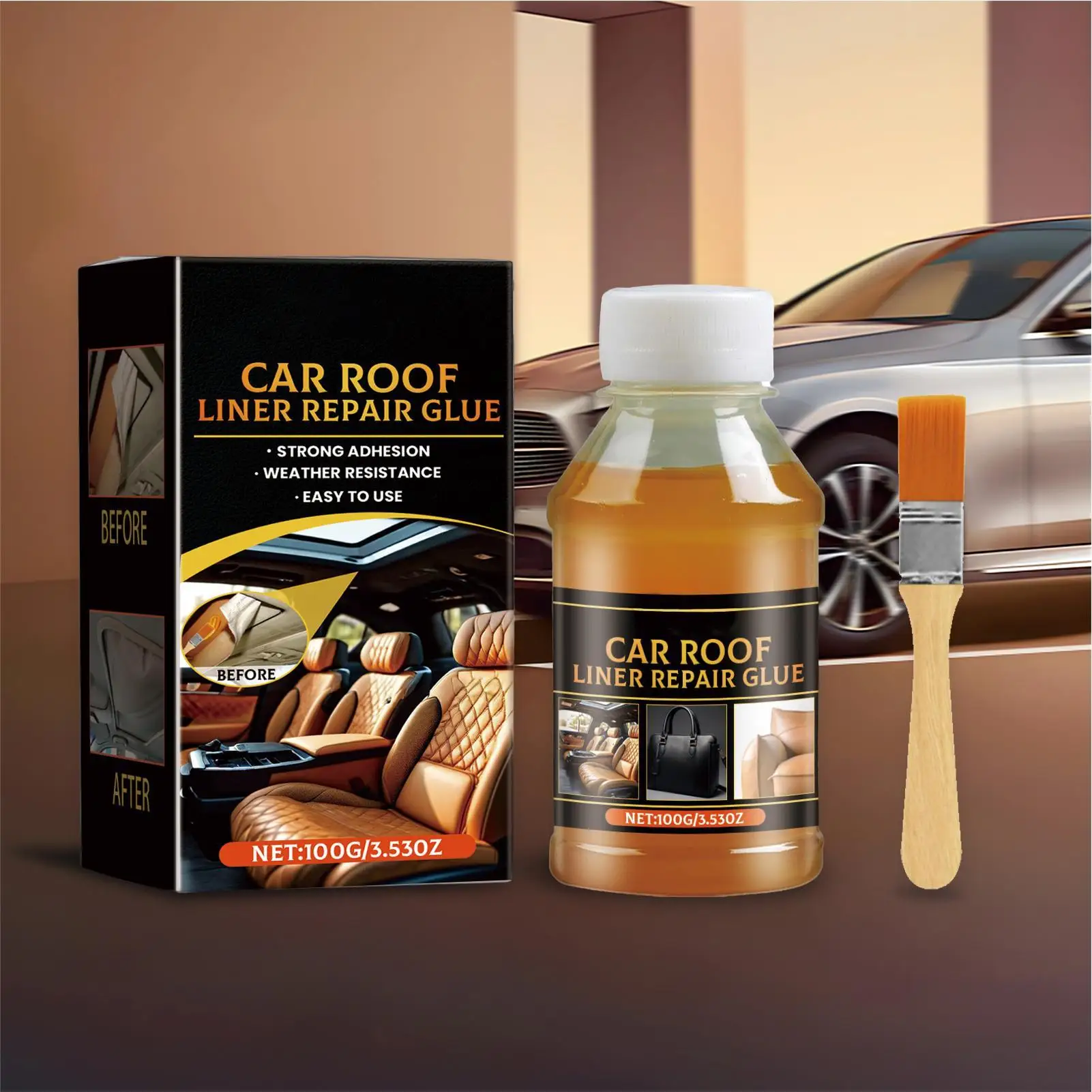 100g Car Headliner Adhesive Glue Fast Dry Temp Fabric Repair Kit  Automotive Strong Adhesive with Brush for Leather Fabric view 2