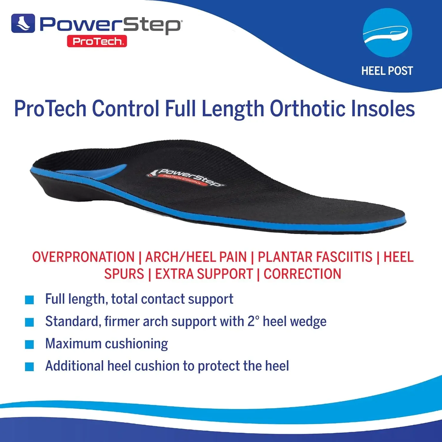 Control Full Length Orthotic Insoles - Orthotics for Overpronation, Flat Feet and Heel Pain - Medical Grade Shoe Inserts