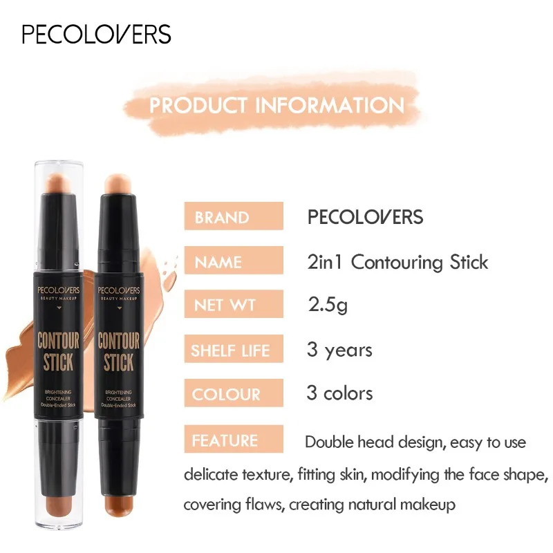 Double-ended concealer stick for facial makeup lightweight makeup concealer stick