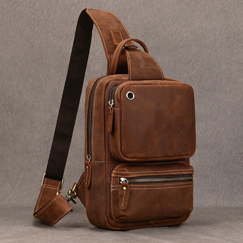 Hot Sale High Quality Genuine Leather Chest Bag - Large Capacity, Men's Casual Crossbody & Shoulder Bag, Fits iPad