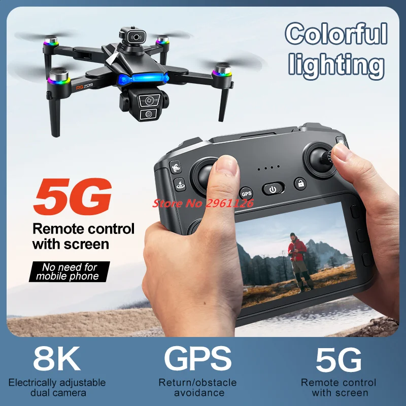 โดรนกล้อง 8K HD พร้อม GPS หน้าจอระดับมืออาชีพ โดรน GPS 5G WIFI หลบหลีกสิ่งกีดขวาง โดรน FPV แบบไร้แปรงถ่าน หน้าจอขนาดใหญ่ ควบคุมผ่านรีโมท